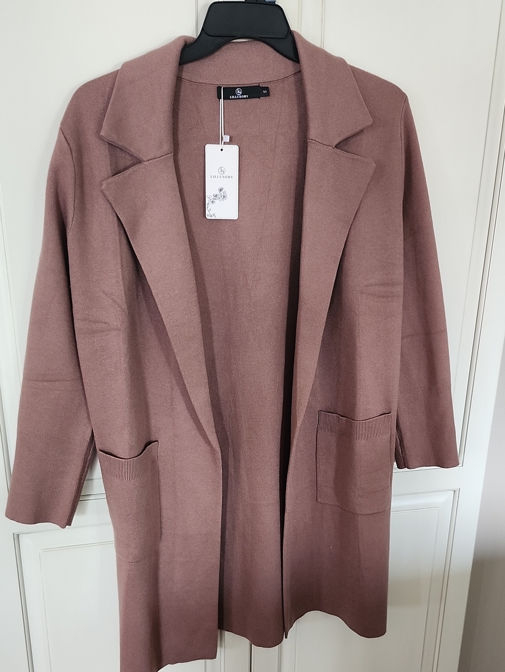 Long Nutmeg Brown Knit Open-Front Blazer